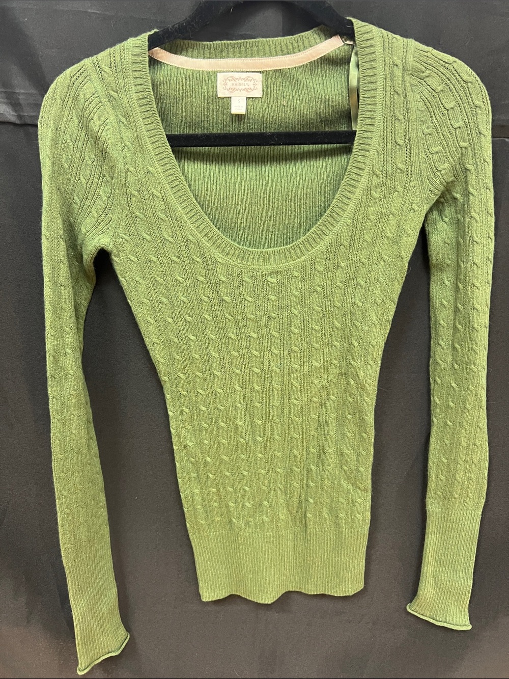 Olive Green Cable-Knit Scoop Neck Sweater  sz S